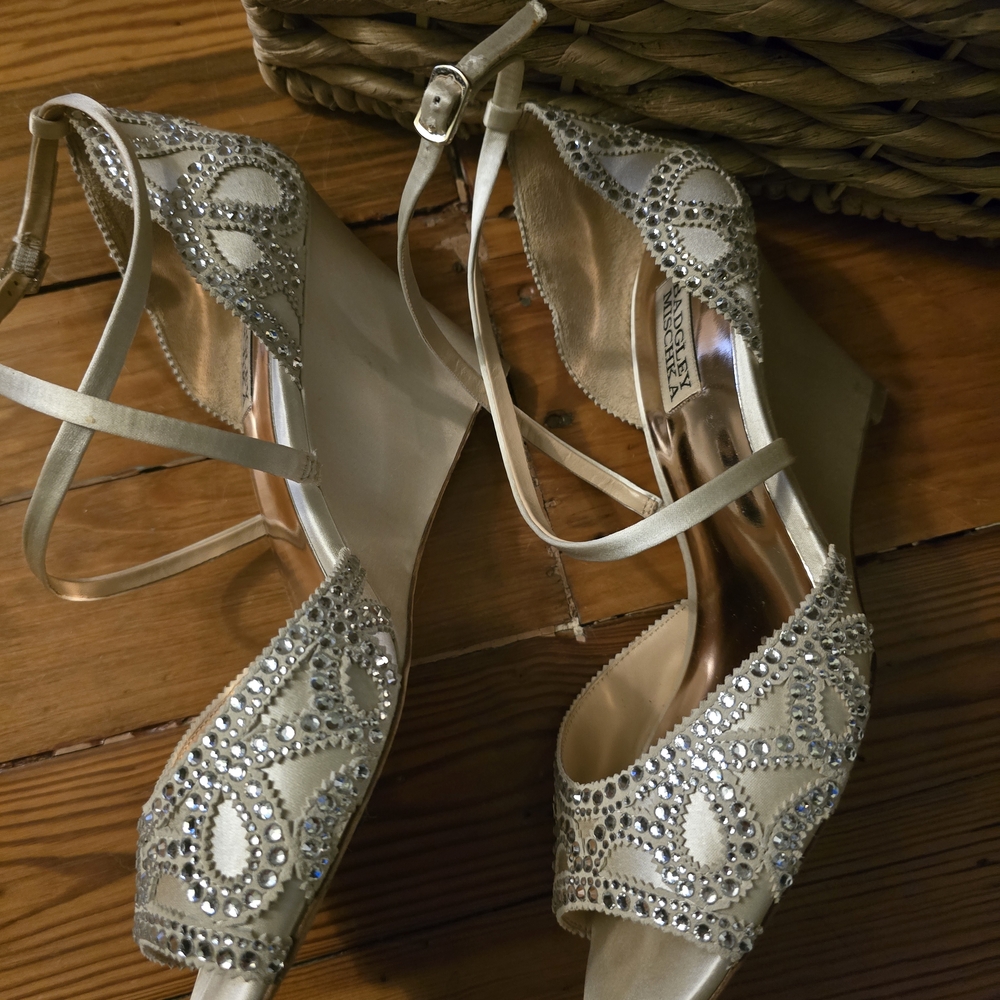 Badgley Mischka Satin Crystal Wedges